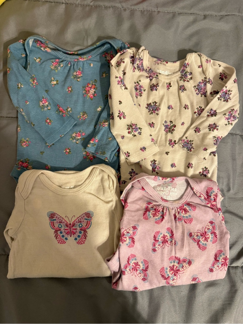Baby Girls Long-Sleeve Onesie Bundle - Blue, Cream, Pink